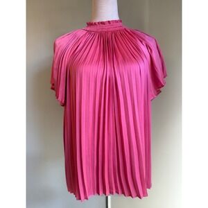 Marc New York M Pink Pleated Mock‎ Neck Flutter Sleeve Top L whimsi romantic Y2K